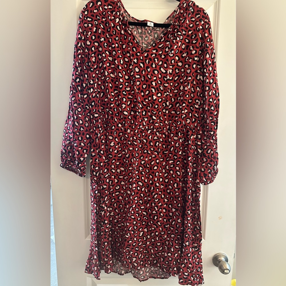 Old Navy Cinch Waist Burgundy Cheetah Print Dress Sz XL